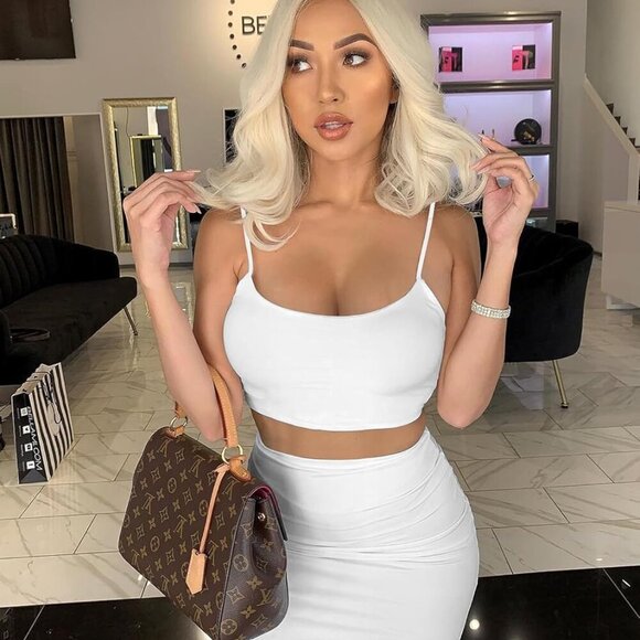 Women's Polyester Spandex 2 Piece Set Crop Top Mini Skirt Casual Night - Picture 6 of 6